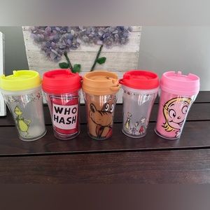 The Grinch, Who Hash, Max & Cindy With Lids Plastic Party Cups 5 Piece Party Set